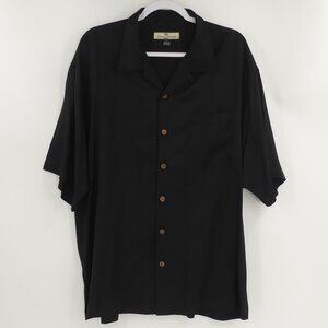 TOMMY BAHAMA 100% Silk Black Shirt‎ with Subtle Foliage Print Mens XL